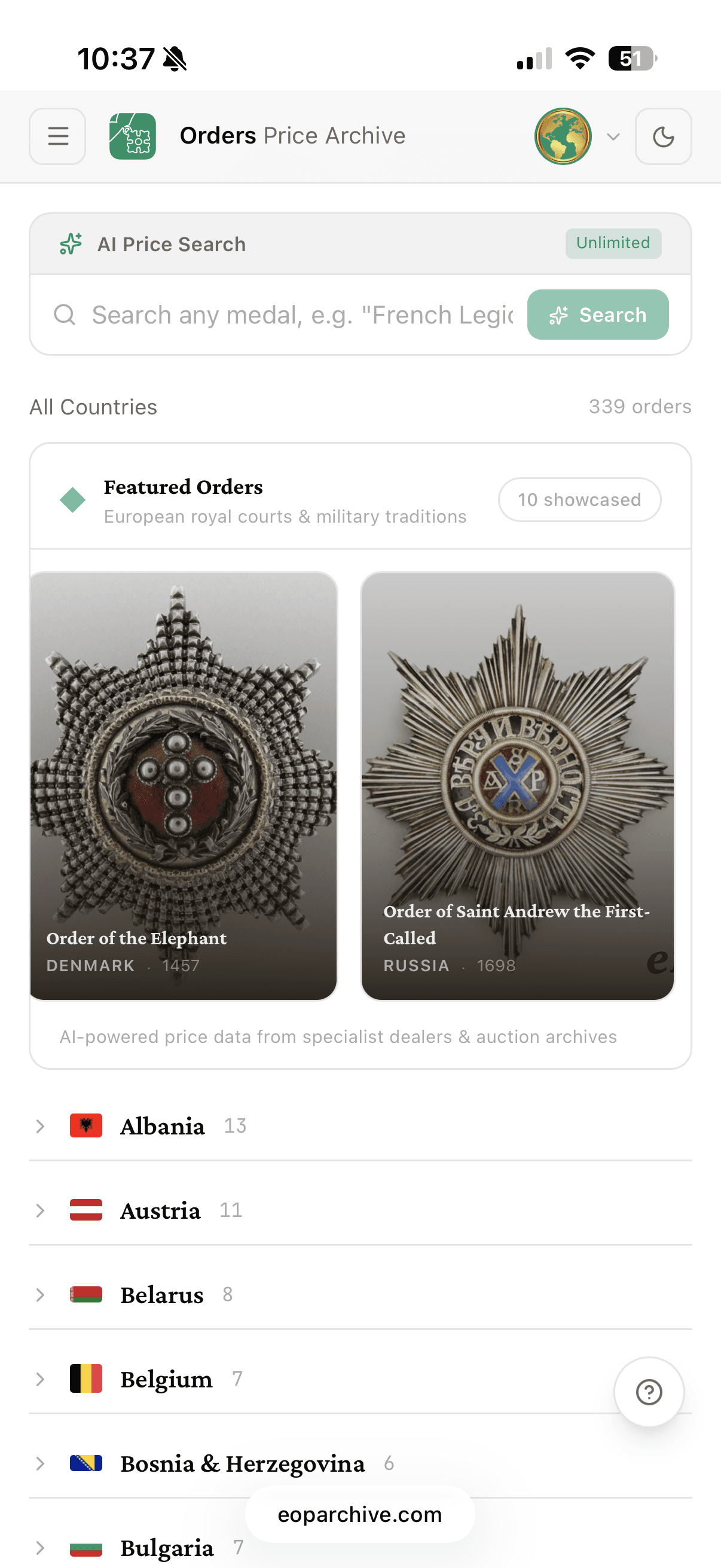 EOPArchive.com — AI Price Search for medals and orders
